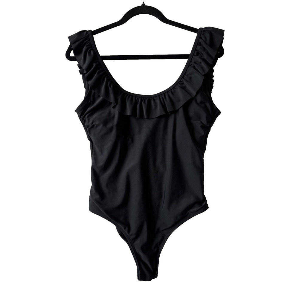 Sugar Coast Lolli Ruffle Low Back Black Cheeky Swimsuit Women's M Beach Resort‎